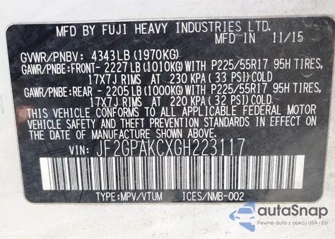 2016 Subaru Crosstrek 2.0I Limited из США, поврежденный, VIN JF2GPAKCXGH223117